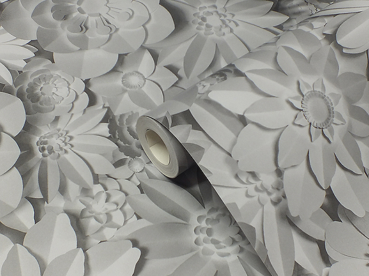 Amazing Grey, 3D Effect, Paper Flowers Design – Wallpaper John's
