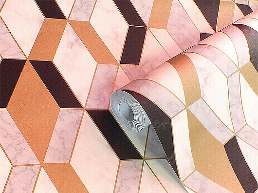 Gold, Marble Effect, Geometric Pattern Wallpaper