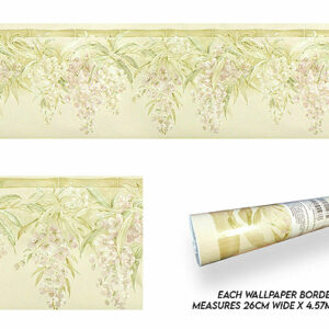 Pink, Wisteria Floral with Bamboo on a Cream Background 33