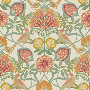 Cream/Multi, Arts & Craft Inspired, Birds & Floral Wallpaper